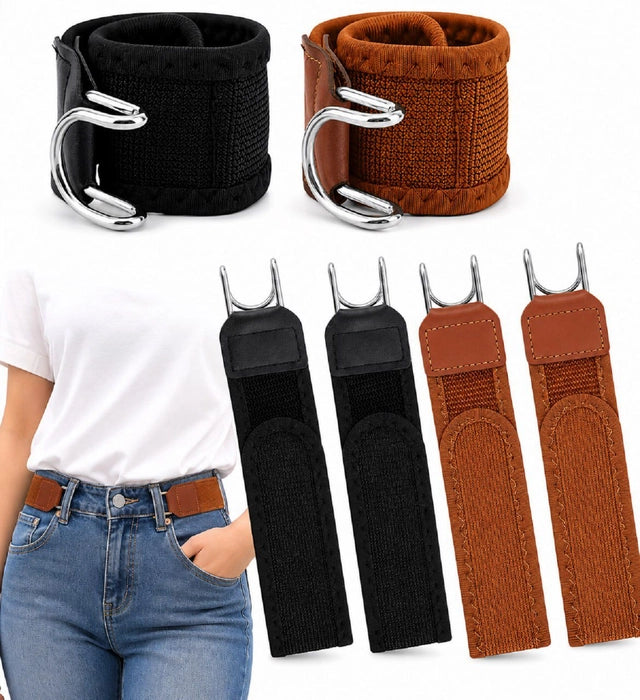 Metal Adjustable No Buckle Belts for Men and Women with Hook (2Pcs)